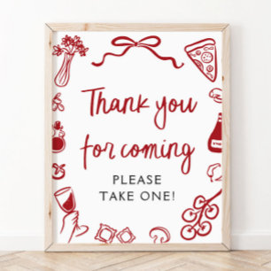Rotes handgezeichnetes italienisches Danke-fürs-Ko Poster