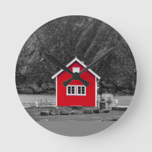 Rotes Haus Color Pop Runde Wanduhr