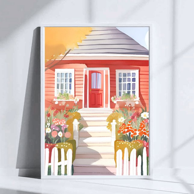 Rotes Haus | Hübsche Aquarellmalerei Poster (Von Creator hochgeladen)