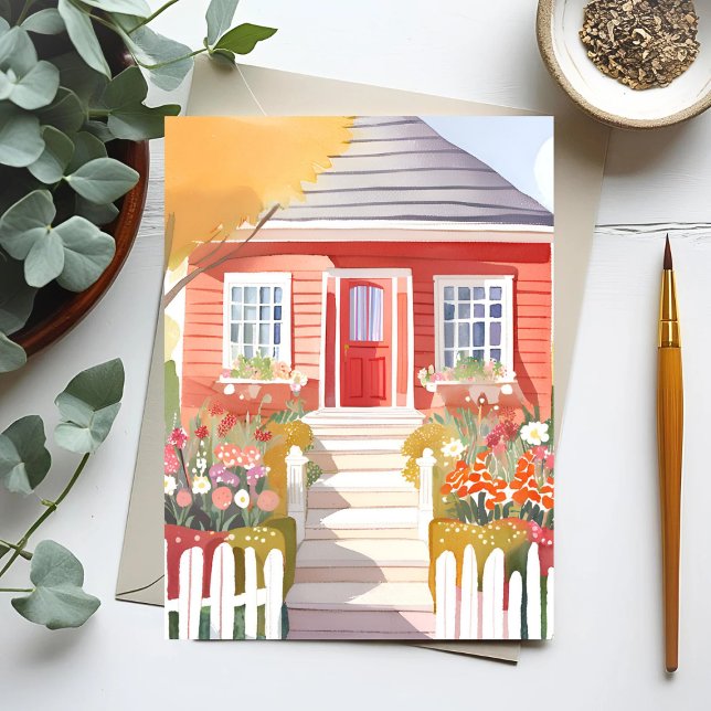 Rotes Haus | Hübsche Aquarellmalerei Postkarte (Von Creator hochgeladen)