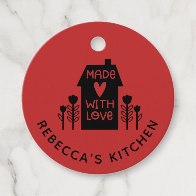 Rotes Haus mit Liebe Geschenkanhänger (Vorderseite)