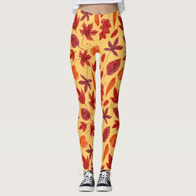 Rotes Herbstblatt Leggings (Vorderseite)