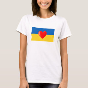 Rotes Herz auf der ukrainischen Flagge Farben T-Sh T-Shirt