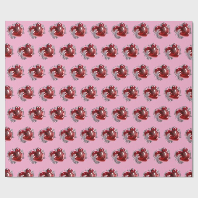 Rotes Herz auf rosa Hintergrund Geschenkpapier Lie (Flach)