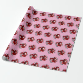 Rotes Herz auf rosa Hintergrund Geschenkpapier Lie