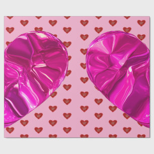 Rotes Herz auf rosa Hintergrund Geschenkpapier Lie