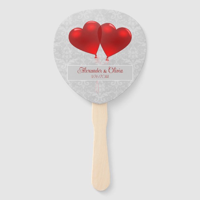 Rotes Herz Balloons Gastgeschenk Hochzeit Hand Fan Fächer (Vorderseite)