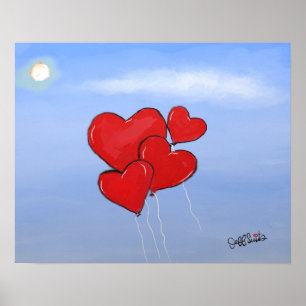 Rotes Herz Balloons Liebe ist in der Luft Original Poster
