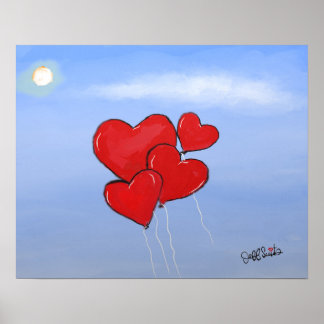 Rotes Herz Balloons Liebe ist in der Luft Original Poster