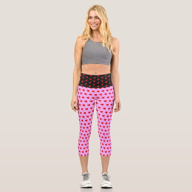 Rotes Herz Balloons Schwarz Lila Pink Valentines Capri Leggings (Vorderseite)