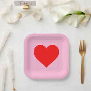 Rotes Herz Beat Pastel Pink Pappteller