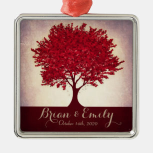 Rotes Herz-Blatt-Baum benutzerdefinierter Hochzeit Ornament Aus Metall