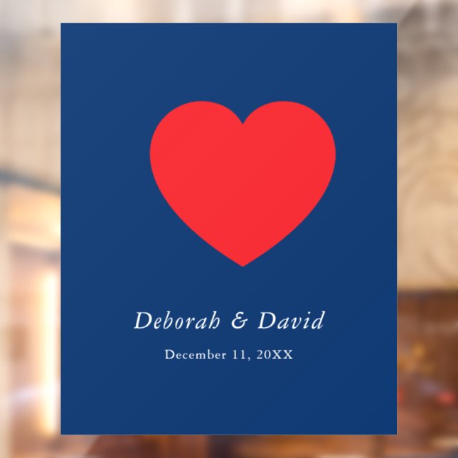 Rotes Herz Blau Modern Minimalistische Hochzeit Fensteraufkleber (Blatt 2)