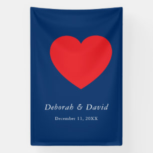 Rotes Herz Blau Moderne Minimalistische Hochzeit Banner