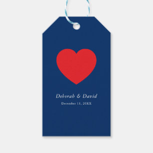 Rotes Herz Blau Moderne Minimalistische Hochzeit Geschenkanhänger
