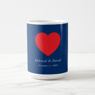 Rotes Herz Blau Moderne Minimalistische Hochzeit Kaffeetasse