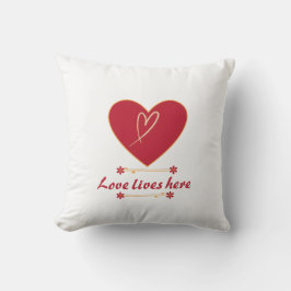 Rotes Herz Blumendesign – “Liebe lebt hier” Romant Kissen