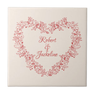 Rotes Herz Blumiges Elegantes Vintage Valentinstag Fliese