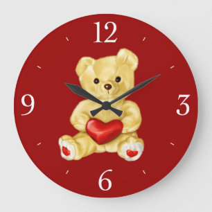 Rotes Herz, das niedlichen Teddy-Bären Hypnotizin Große Wanduhr