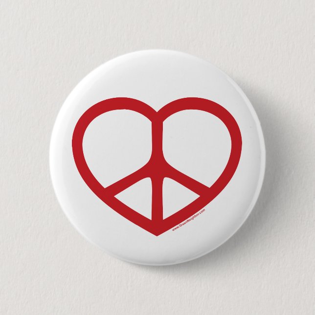 Rotes Herz der Liebe, Friedenszeichen Button (Vorderseite)