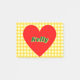 Rotes Herz Gelbe Gingham Valentinstag Post-it Klebezettel