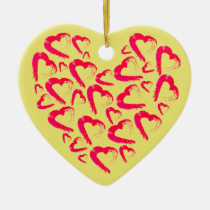 Rotes Herz Gelbe Keramik Ornament