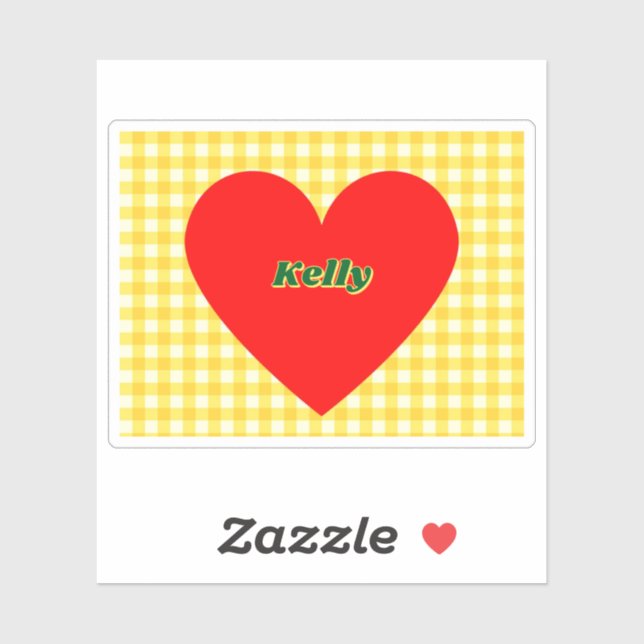 Rotes Herz Gelber Gingham Valentinstag Aufkleber (Blatt)