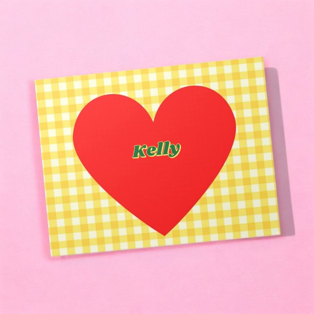 Rotes Herz Gelber Gingham Valentinstag Notizblock (Red Heart Yellow Gingham Valentine's Day Notepad)