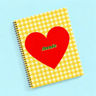 Rotes Herz Gelber Gingham Valentinstag Notizbuch