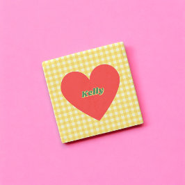 Rotes Herz Gelber Gingham Valentinstag Steinuntersetzer