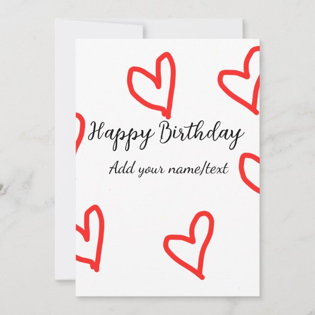 Rotes Herz gestaltete Geburtstag hinzufügen Namens Einladung (Vorderseite)