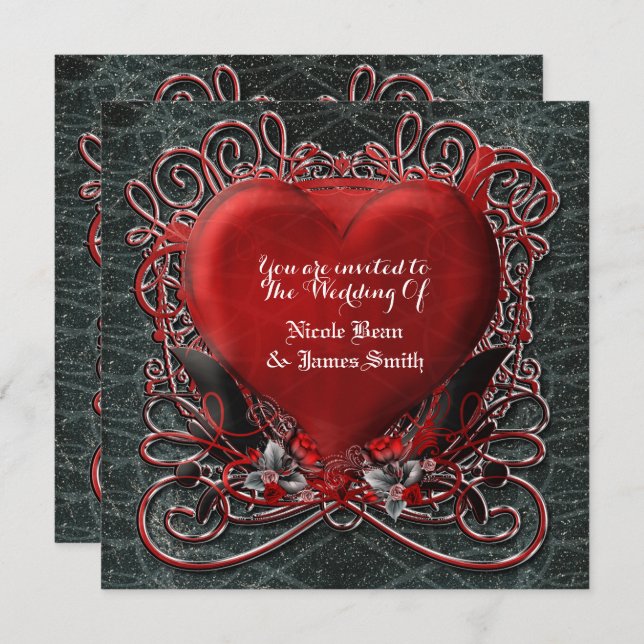 Rotes Herz Gothic Valentine Hochzeitseinladungen Einladung (Vorne/Hinten)