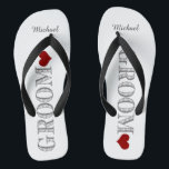 Rotes Herz Groom Flip Flops<br><div class="desc">Spaß,  maßgeschneiderte Hochzeitskippen</div>