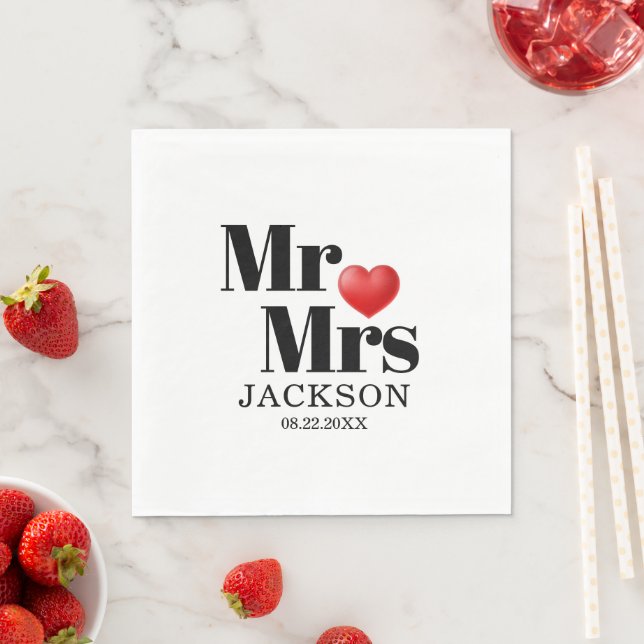 Rotes Herz Herr und Frau Hochzeit Serviette (Beispiel)