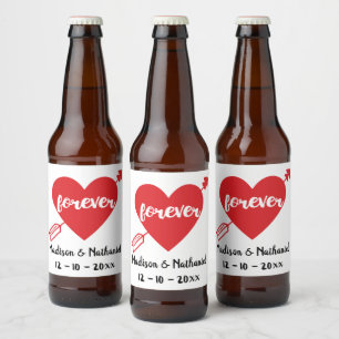 Rotes Herz Hochzeit Verlobung Probedinner Bierflaschenetikett