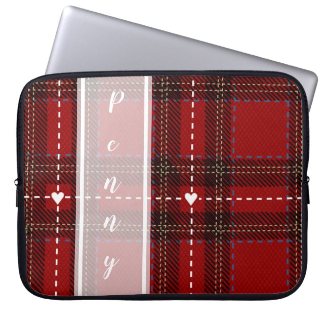 Rotes Herz Karo Laptopschutzhülle (Vorderseite)