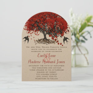 Rotes Herz Leaf Tree Hochzeitseinladungen Einladung
