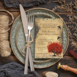 Rotes Herz Leaf Tree Mittelalterliche Hochzeit der Einladung