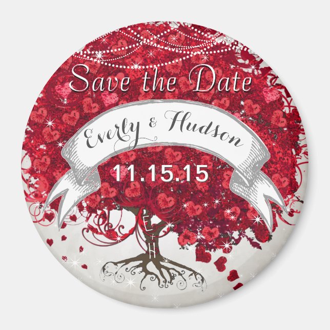Rotes Herz Leaf Tree Save the Date Winterfall Magnet (Vorne)