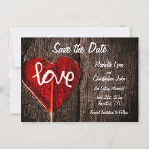 Rotes Herz Liebe Lollipop Rustikale Brauerei Hochz Save The Date