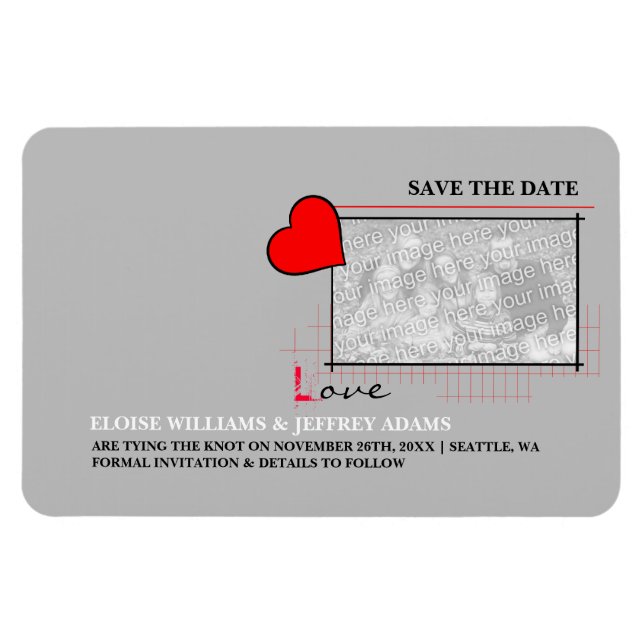 Rotes Herz Liebe Save the Date Foto Magnet (Horizontal)