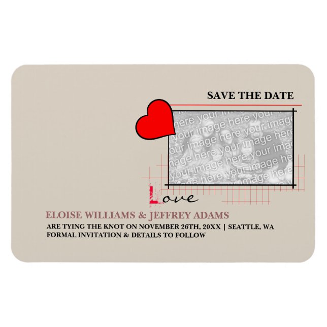 Rotes Herz Liebe Save the Date Foto Magnet (Horizontal)