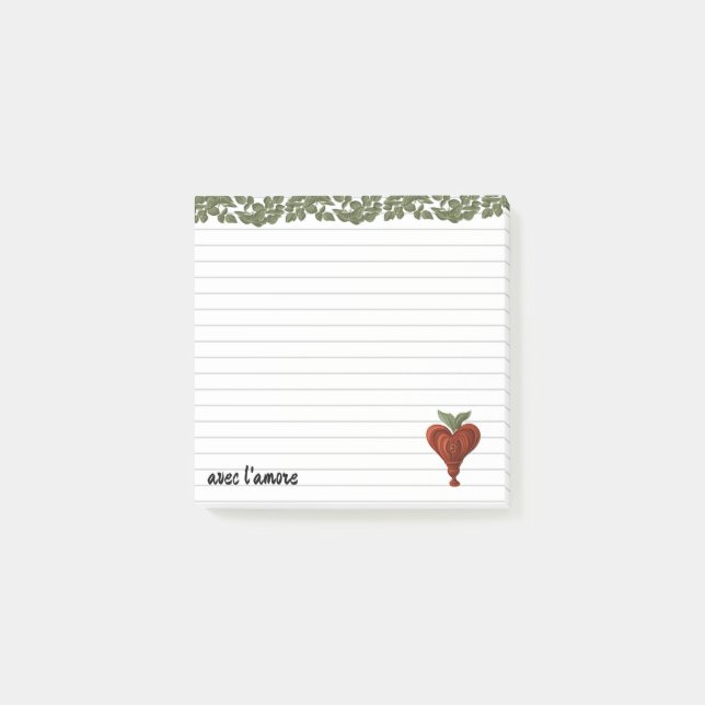 Rotes Herz, liniert Post-it Klebezettel (Vorderseite)