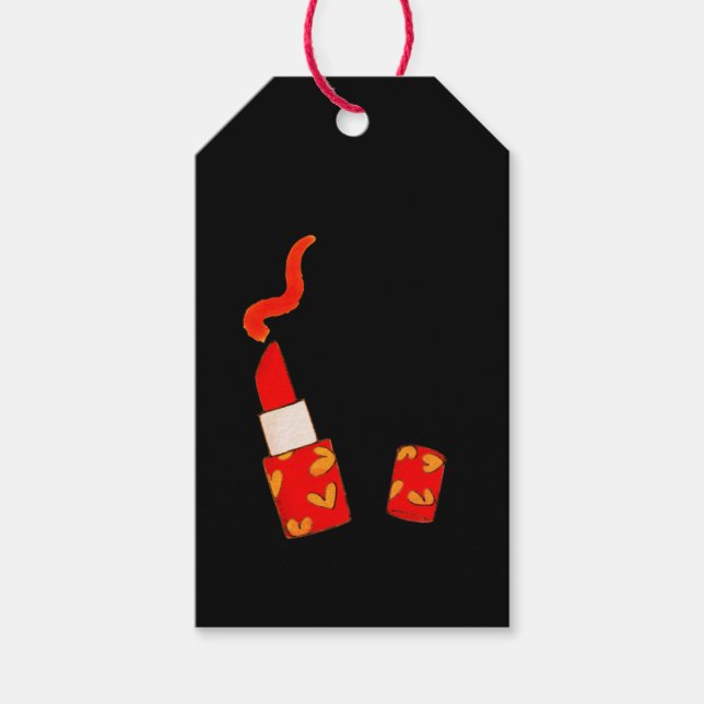 Rotes Herz-Lippenstift im Pop-Art-Design Geschenkanhänger (Vorderseite)