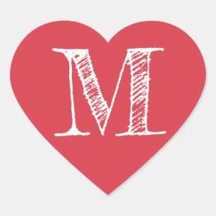 Rotes Herz Minimalistisches Monogramm Initiale Herz-Aufkleber