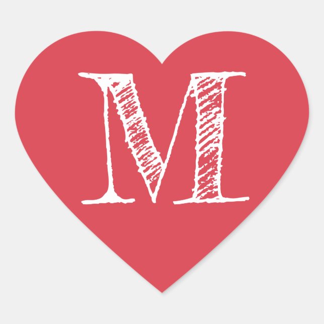 Rotes Herz Minimalistisches Monogramm Initiale Herz-Aufkleber (Vorderseite)