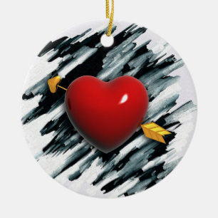 Rotes Herz mit Aquarellmalerei Keramik Ornament