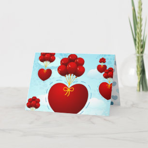Rotes Herz mit Ballons, Grußkarte Karte