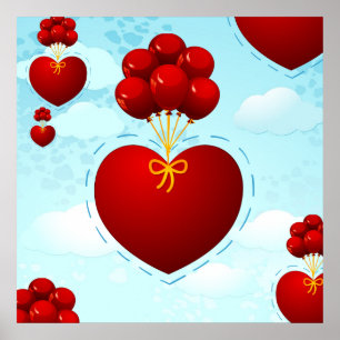 Rotes Herz mit Ballons, Plakat