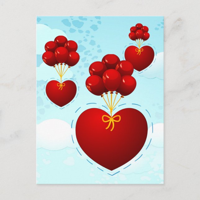 Rotes Herz mit Ballons, Postkarte (Vorderseite)